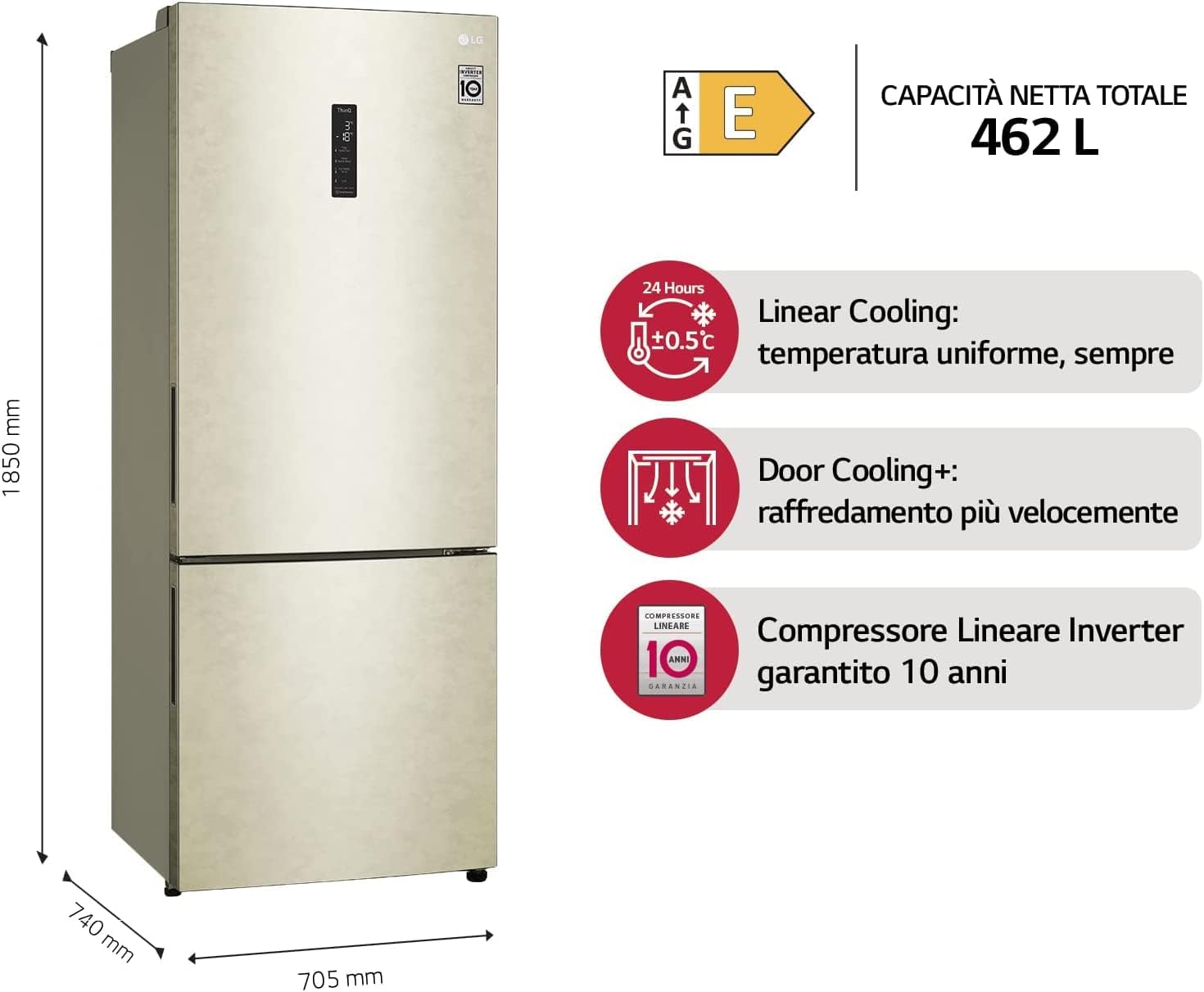 Frigorifero Combinato LG Total No Frost Classe E Capacità 462 Lt